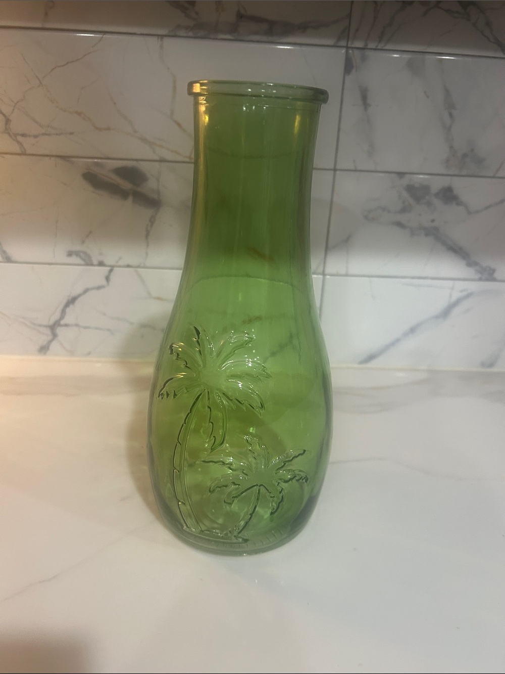 Vintage palm Vase Green Embossed Palm Glass Vase